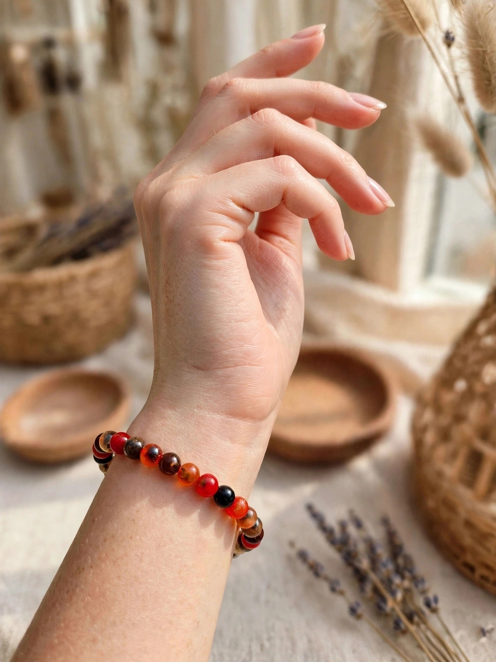 Red and Brown Beaded Stretch Bracelet - Women Jewelry Carnelian / Red Agate
